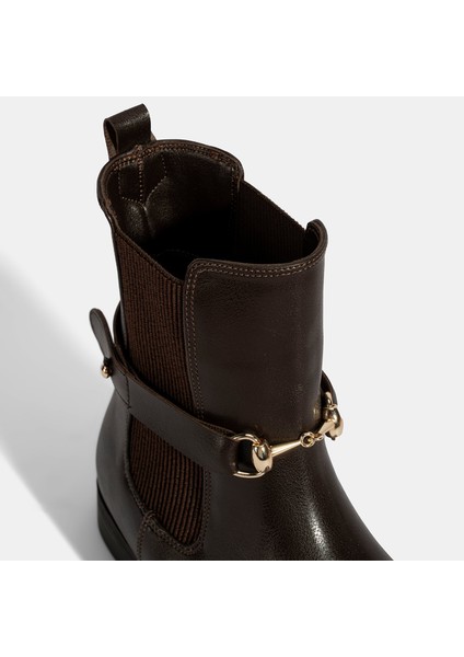 Kadın Kahve Metal Toka Aksesuarlı Bot