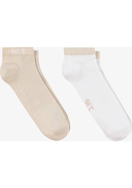 Unıted4 Unisex Taş - Beyaz 2'li Patik Çorap