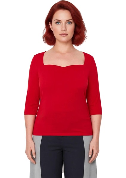 Moda Büyük Beden Kalp Yaka Örme Fit Düz Desen Casual Günlük Regular Uzun Kol Bluz fiyatları