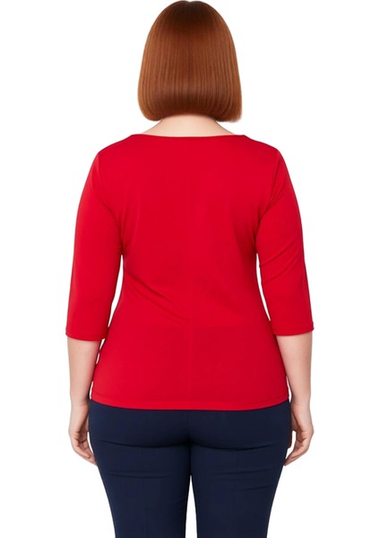 Moda Büyük Beden Kalp Yaka Örme Fit Düz Desen Casual Günlük Regular Uzun Kol Bluz modelleri