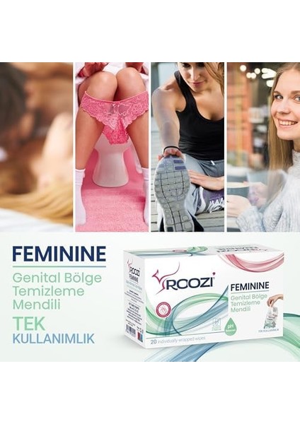 Roozi Kadın Intim Mendilleri – Vajinal Sağlığı Destekler – Ph Dengeli, Aloe Içerikli, Hareket Halinde Hijyen, Koku Giderir – Genital Temizlik Mendilleri – 20LI Ayrı Paketlenmiş Mendil