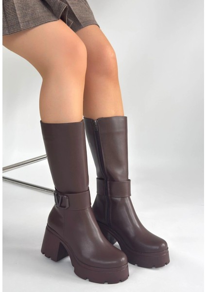 Moki Kahverengi Cilt Topuklu Çizme modelleri