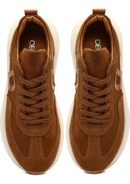 Kadın Taba Bağcıklı Kalın Tabanlı Süet Deri Sneaker 25AFD221110