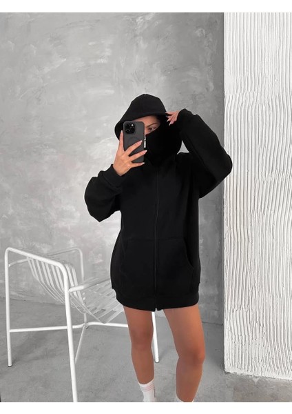 Samuray Zıp Fermuarlı Kapüşonlu Sweatshirt- Siyah modelleri