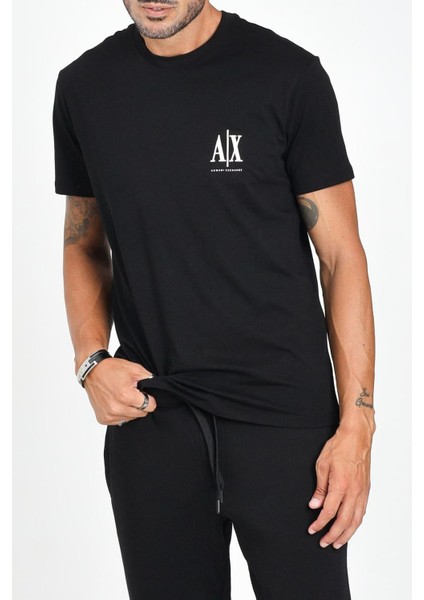 Erkek Regular Fit Yazı Logolu Pamuklu T-Shirt - Siyah