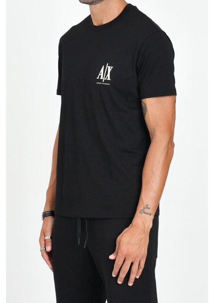 Erkek Regular Fit Yazı Logolu Pamuklu T-Shirt - Siyah modelleri