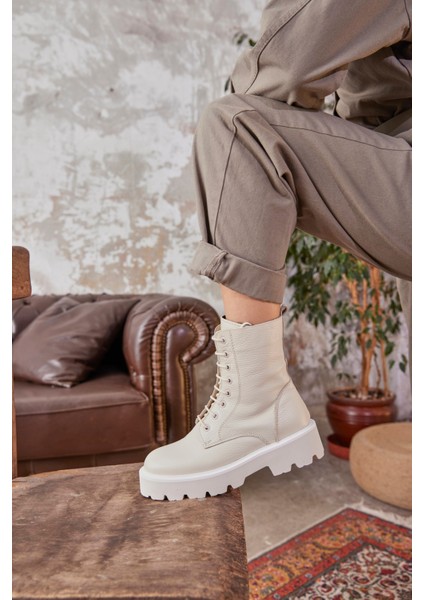 Madonna Ekru Renkli Hakiki Deri Kadın Postal modelleri