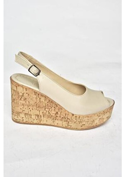 Bej Dolgu Topuklu Kadın Ayakkabı Suni Deri Taban Yüksek Topuk 10 cm