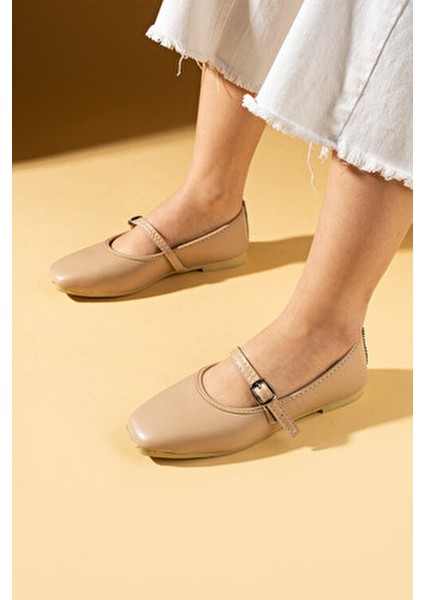 Kadın Babet Küt Burun Tokalı Düz Taban 1 Cm Pu Deri Rahat Kalıp fırsatları