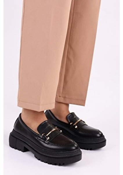 Kadın Loafer Siyah Deri Kalın Taban Tokalı Günlük Ayakkabı fiyatları