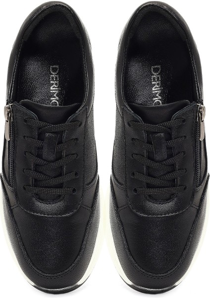 Kadın Siyah Bağcıklı Kalın Tabanlı Deri Sneaker 25AFD501718