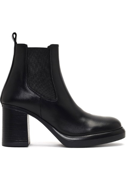 Kadın Siyah Kalın Topuklu Deri Chelsea Bot 25WFD184518