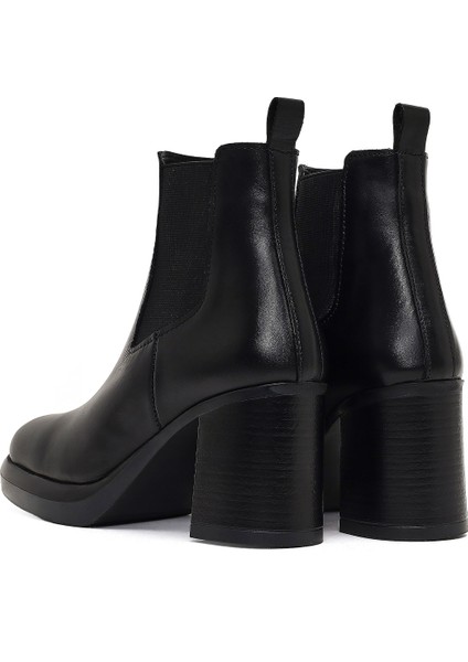 Kadın Siyah Kalın Topuklu Deri Chelsea Bot 25WFD184518
