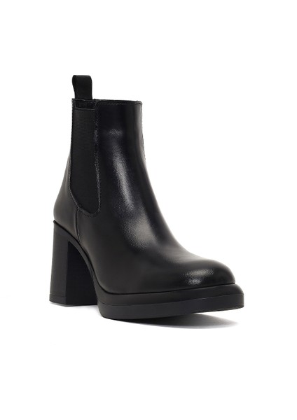 Kadın Siyah Kalın Topuklu Deri Chelsea Bot 25WFD184518