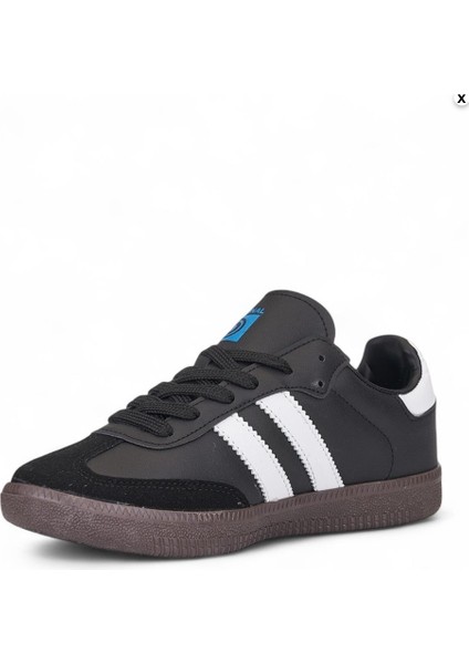 Unisex Beyaz Siyah Termo Taban Yanı Şeritli Bağcıklı Spor Ayakkabı