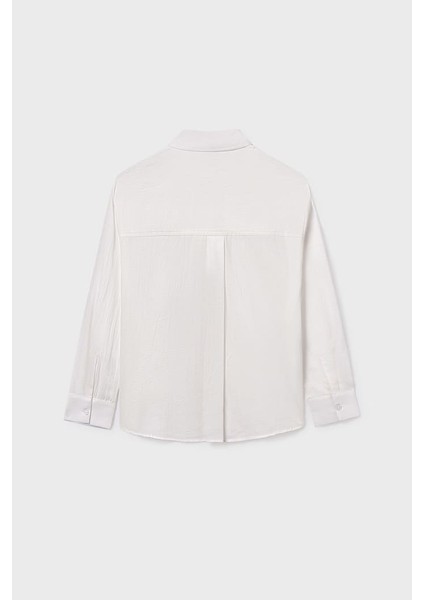 Kız Çocuk Regular Fit Nakışlı Cep Detaylı Gömlek - Krem fiyatları