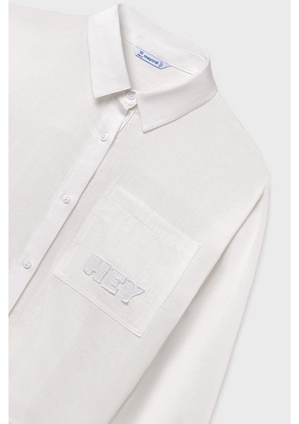 Kız Çocuk Regular Fit Nakışlı Cep Detaylı Gömlek - Krem modelleri