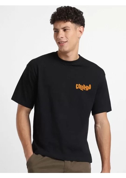 Erkek Baskılı Oversize T-Shirt - Siyah