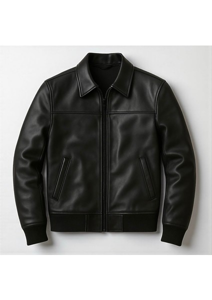 Premium Slim Fit Polo Yaka Deri Ceket Erkek Suni Deri Konforlu Kullanım Özelliği