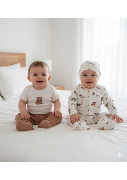 Erkek Bebek 4\'lü Baskılı Takım (1-3 / 3-6 Ay)