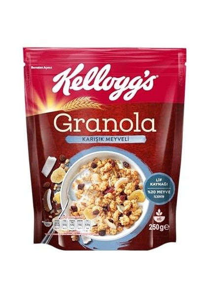 Kellogg&apos;s Karışık Meyveli Granola 250 Gr,%42 Yulaf Içerir,lif Kaynağı,%20 Kurutulmuş Meyve fiyatları