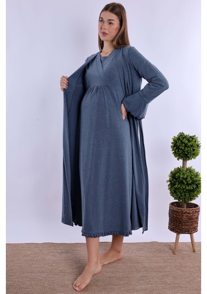 Indigo Sabahlıklı Hamile Lohusa Gecelik Takım