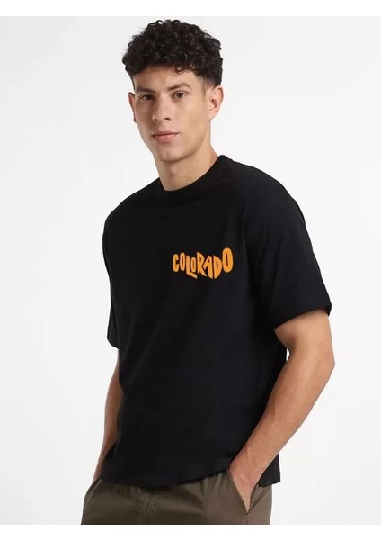 Erkek Baskılı Oversize T-Shirt - Siyah indirimleri