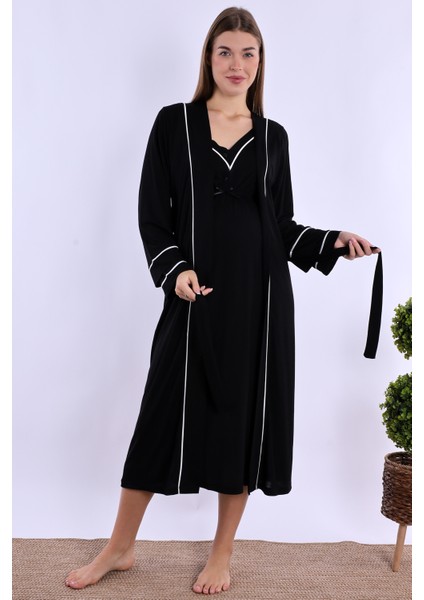 Siyah Sabahlıklı Hamile Lohusa Gecelik Takım