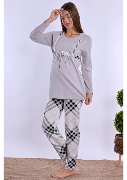 Gri %100 Pamuk Hamile Lohusa Pijama Takımı fırsatları