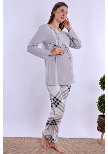 Gri %100 Pamuk Hamile Lohusa Pijama Takımı indirimleri
