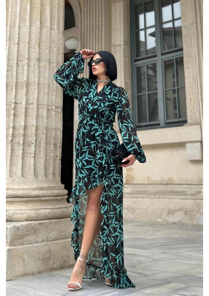 Çiçek Desenli Balon Kol Maxi Elbise fiyatları