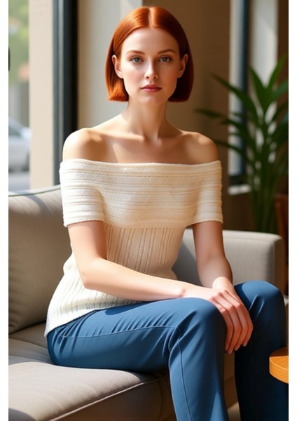 Kadın Carmen Yaka Dokulu Triko Bluz Zahmetsiz Şıklık ve Konfor Sunan Günlük Parça Kaliteli fiyatları