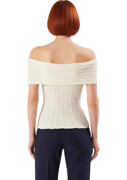 Kadın Carmen Yaka Dokulu Triko Bluz Zahmetsiz Şıklık ve Konfor Sunan Günlük Parça Kaliteli fırsatları