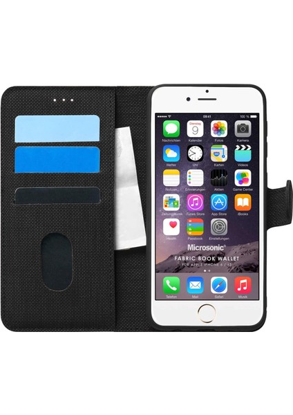 6s Için Kılıf Fabric Book Wallet Siyah [ 6s ile Uyumlu Kılıf - Siyah]