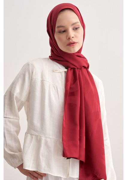 C Desen Monogram Pamuk Ipek Şal Bordo