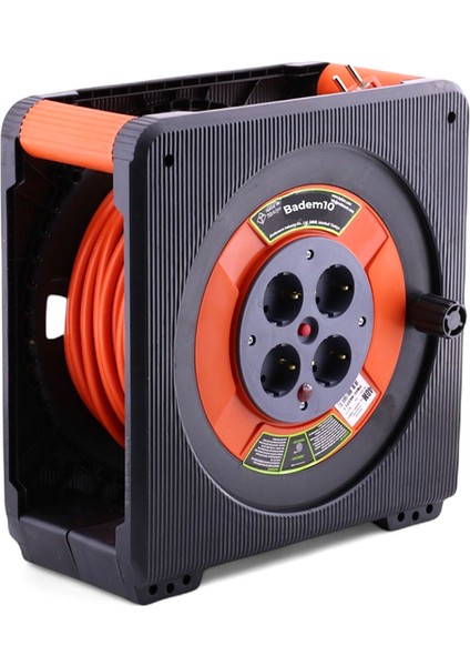Kaset Tipi 3x1.5 Mm² 35 Metre Makaralı Uzatma Kablosu Cca 4 Prizli Termal Korumalı Dayanıklı Plastik