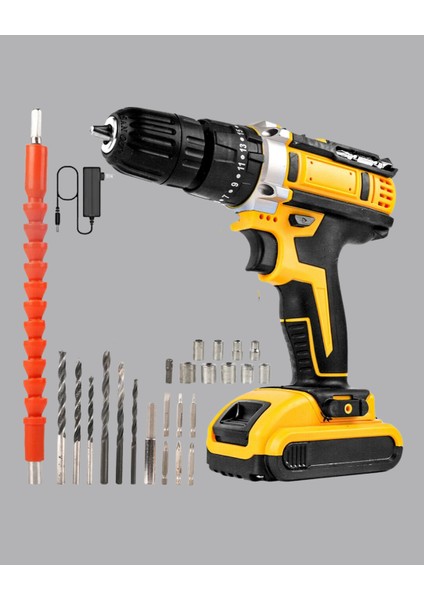 24 Parça Çift Bataryalı Akülü Darbeli Matkap – Güçlü Motor, Metal Dişli, LED Işıklı indirimleri