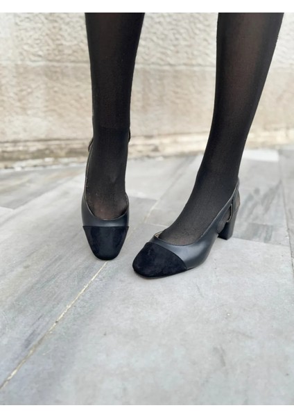 Alvea Kadın Süet Küt Burun Ayakkabı Zarif ve Modern Ön Tasarım