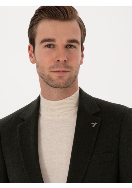 Erkek Koyu Haki Slim Fit %100 Kaşmir Flanel Ceket 50314254-VR111 fiyatları