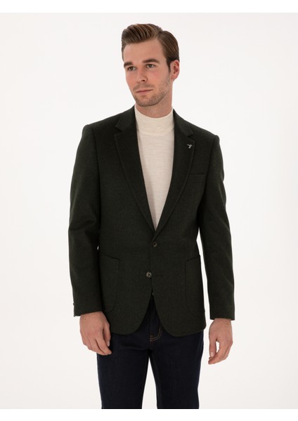 Erkek Koyu Haki Slim Fit %100 Kaşmir Flanel Ceket 50314254-VR111 modelleri