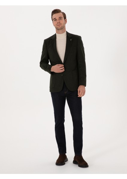 Erkek Koyu Haki Slim Fit %100 Kaşmir Flanel Ceket 50314254-VR111 fırsatları