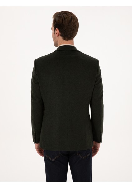 Erkek Koyu Haki Slim Fit %100 Kaşmir Flanel Ceket 50314254-VR111 indirimleri