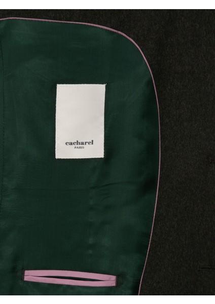 Erkek Koyu Haki Slim Fit %100 Kaşmir Flanel Ceket 50314254-VR111