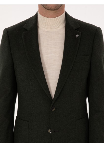 Erkek Koyu Haki Slim Fit %100 Kaşmir Flanel Ceket 50314254-VR111