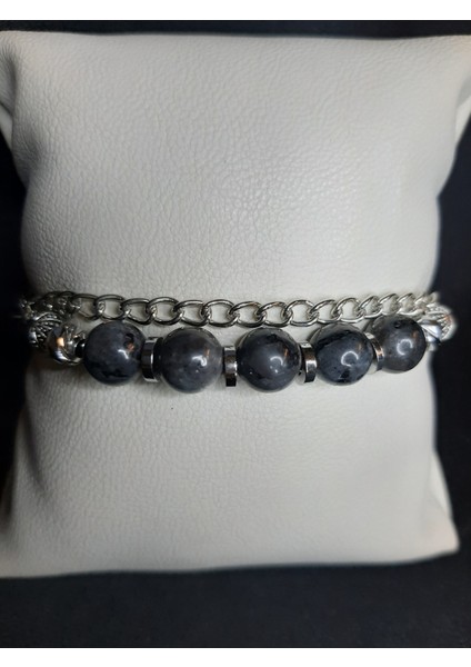 Mryart Gri Labradorit Taşı ve Metal Zincir ile Tasarlanmış Ayarlanabilir Bileklik