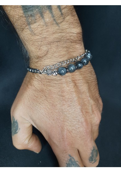 Mryart Gri Labradorit Taşı ve Metal Zincir ile Tasarlanmış Ayarlanabilir Bileklik fiyatları