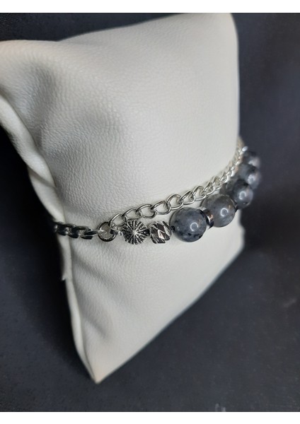 Mryart Gri Labradorit Taşı ve Metal Zincir ile Tasarlanmış Ayarlanabilir Bileklik modelleri