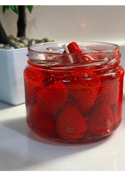 🍓 Çilek Kokulu Dekoratif Mum – El Yapımı fiyatları