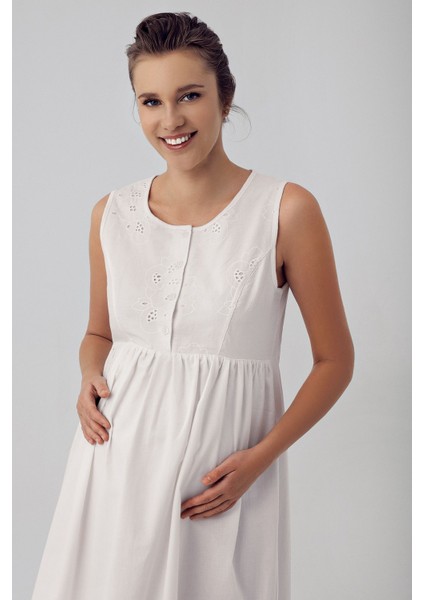 Dokuma Düğmeli Askılı Pamuklu Hamile Gecelik 16114 modelleri