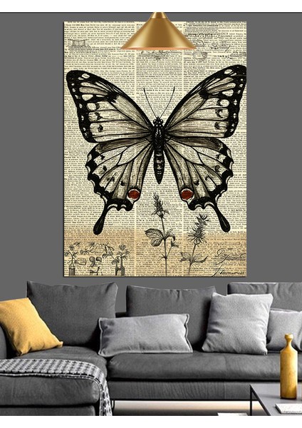 Eski Harita Üzerinde Açık Kelebek Kanatları Dekoratif Kanvas - Mdf Ahşap Tablo